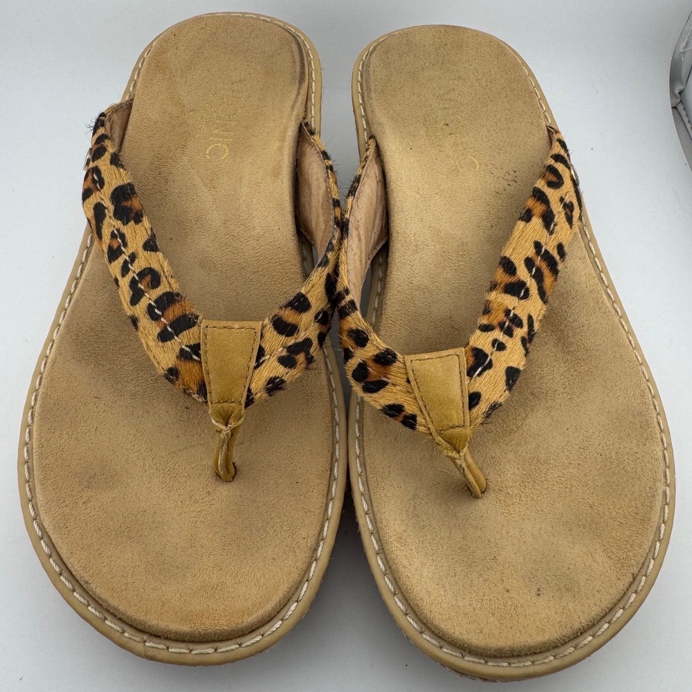 Vionic Grenada Wedge Sandals 6 Leopard Calf Hair Tan‎ Orthotic Summer (1896)